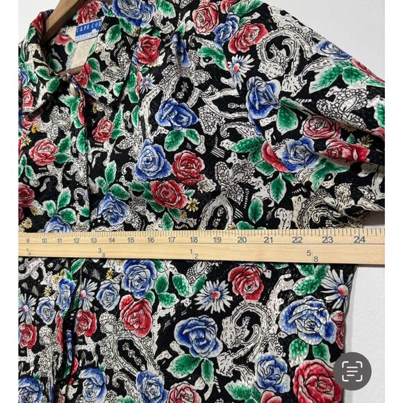 Vtg Cape Cod Sportswear Blouse Sz 18 Rose Floral Geometric Artsy Retro Statement - Picture 8 of 8